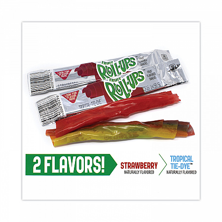 Fruit Roll-Ups Fruit Snacks, Strawberry and Tropical Tie-Dye Flavors, 0.5 oz, 72 Pouches/Carton (22001037)