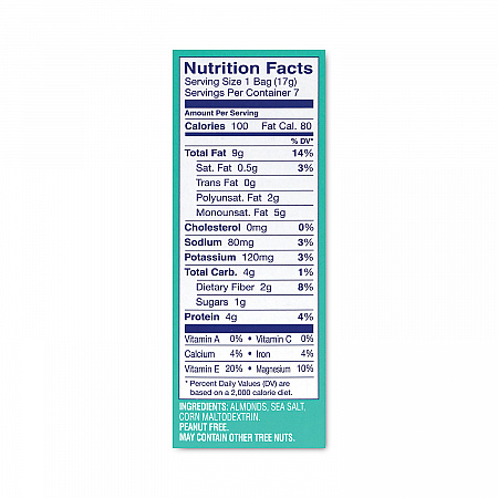 Oven Roasted Sea Salt Almonds, 0.6 oz Bag, 7 Bags/Box, 6 Box/Carton (22000794)