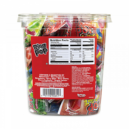 Ring Pop Lollipops, Assorted Flavors, 0.5 oz, 40 Piece Tub (22000013)