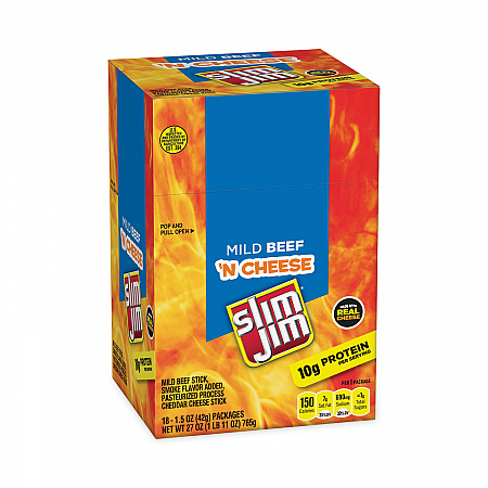 Beef and Cheese Meat Sticks, 1.5 oz Pack, 18/Carton (20900656)