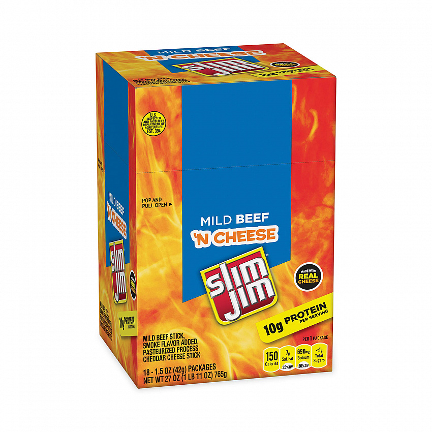 Beef and Cheese Meat Sticks, 1.5 oz Pack, 18/Carton (20900656)