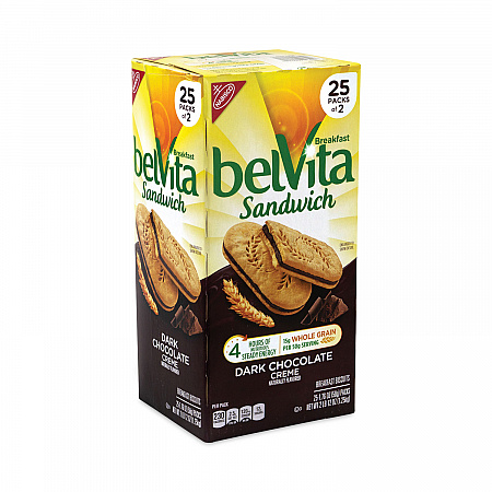 belVita Breakfast Biscuits, Dark Chocolate Creme Breakfast Sandwich, 1.76 oz Pack, 25 Packs/Carton (22000570)