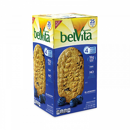 belVita Breakfast Biscuits, Blueberry, 1.76 oz Pack, 25 Packs/Carton (22000506)
