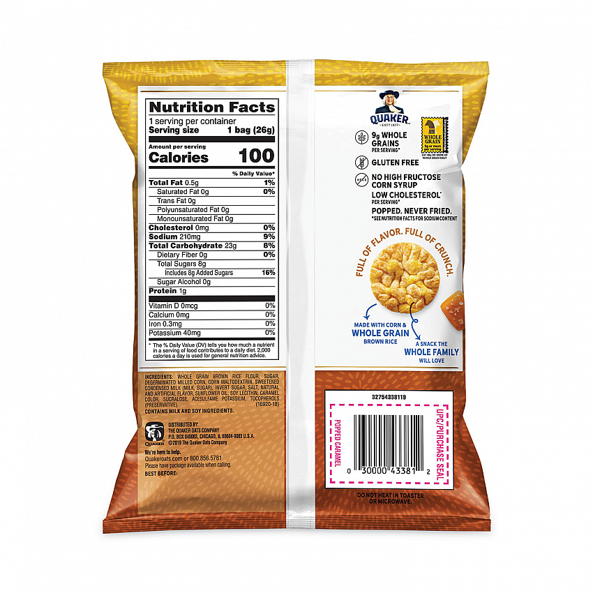 Rice Crisps, Caramel, 0.91 oz Bag, 60 Bags/Carton (29500052)