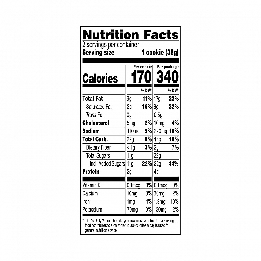 Homestyle Chocolate Chip Cookies, 2.5 oz Pack, 2 Cookies/Pack, 60 Packs/Carton (29500060)