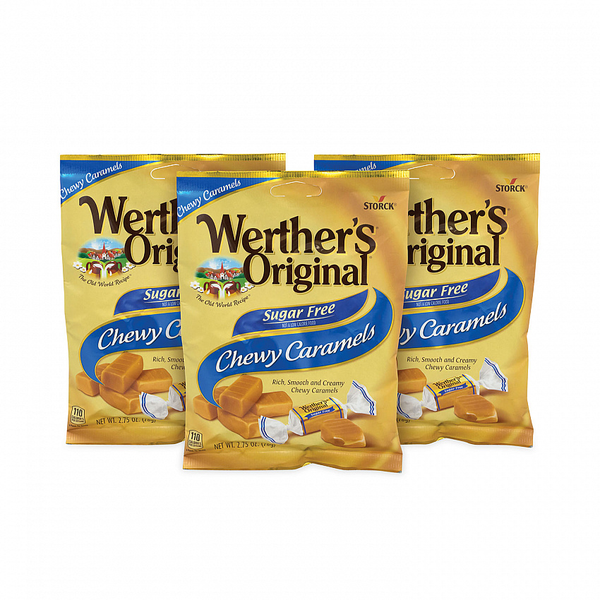 Sugar Free Chewy Caramel Candy, 2.75 oz Bag, 3/Pack (30201006)