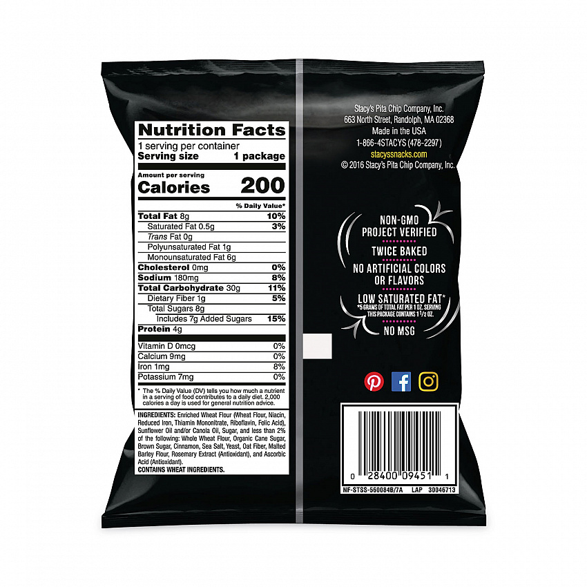Pita Chips, 1.5 oz Bag, Cinnamon Sugar, 24/Carton (20900651)