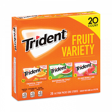 Sugar-Free Gum, Fruit Variety, 14 Pieces/Pack, 20 Packs/Carton (22000891)