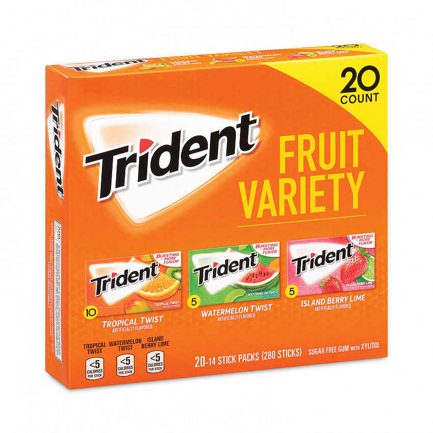 Sugar-Free Gum, Fruit Variety, 14 Pieces/Pack, 20 Packs/Carton (22000891)