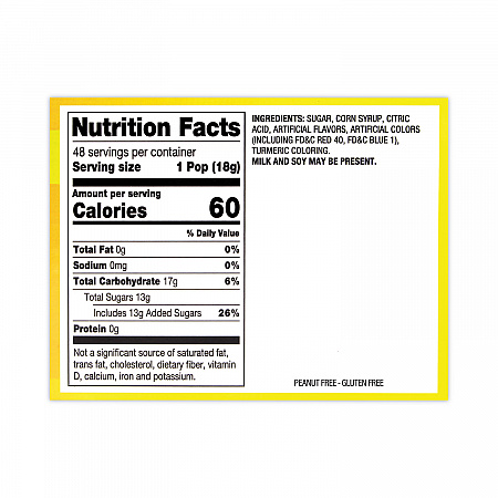 Sweet and Sour Pop, Assorted Flavors, 0.63 oz Individually Wrapped, 48/Carton (20900128)