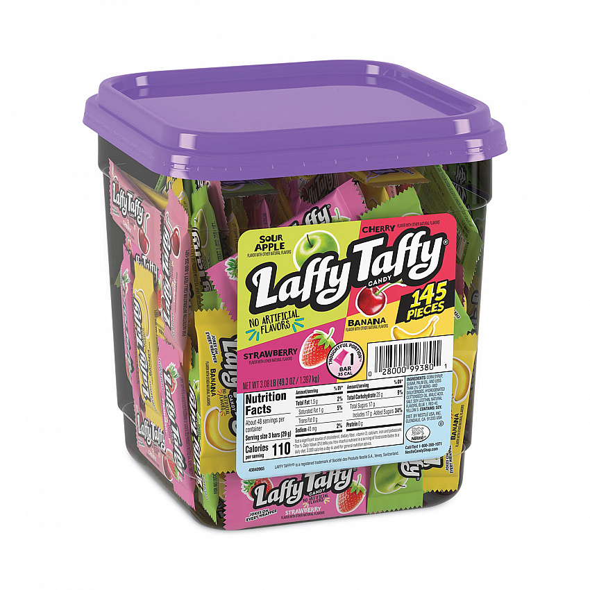 Laffy Taffy, Assorted Flavors, 3.08 lb Tub, 145 Wrapped Pieces/Tub (20900119)