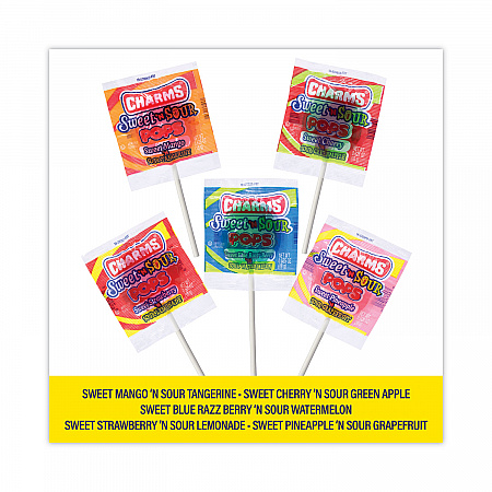 Sweet and Sour Pop, Assorted Flavors, 0.63 oz Individually Wrapped, 48/Carton (20900128)