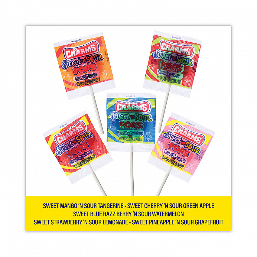 Sweet and Sour Pop, Assorted Flavors, 0.63 oz Individually Wrapped, 48/Carton (20900128)