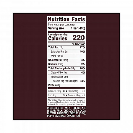 Milk Chocolate Bar, 1.55 oz Bar, 6 Bars/Pack, 2 Packs/Box (24601029)