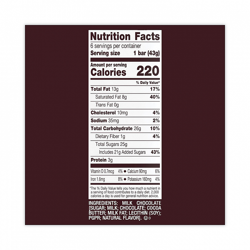 Milk Chocolate Bar, 1.55 oz Bar, 6 Bars/Pack, 2 Packs/Box (24601029)