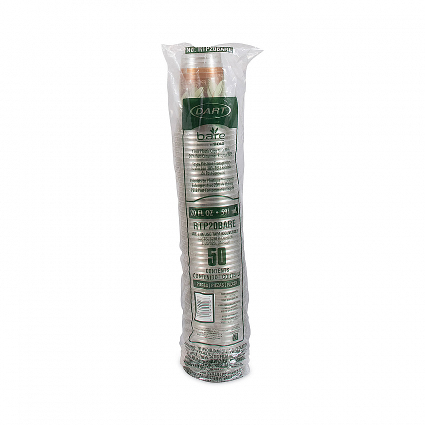 Bare Eco-Forward RPET Cold Cups, ProPlanet Seal, 20 oz, Plastic, Leaf Design, 50/Pack, 12 Packs/Carton (RTP20BARE)