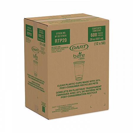Bare Eco-Forward RPET Cold Cups, ProPlanet Seal, 20 oz, Plastic, Leaf Design, 50/Pack, 12 Packs/Carton (RTP20BARE)