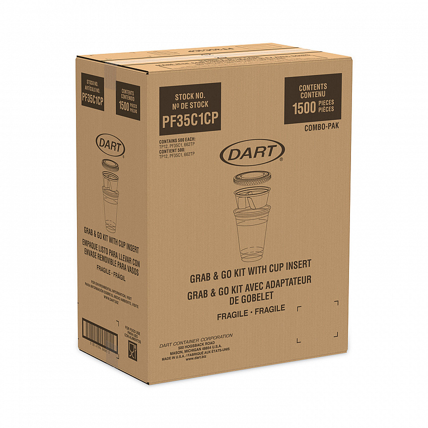 Clear PET Grab n Go Kit Combo with Insert, 12 oz, Plastic, Clear, 500/Carton (PF35C1CP)