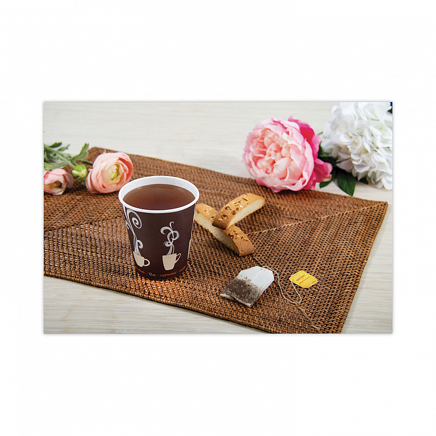 Thermoguard Insulated Paper Hot Cups, 12 oz, Steam Print Design, 600/Carton (DWTG12ST)