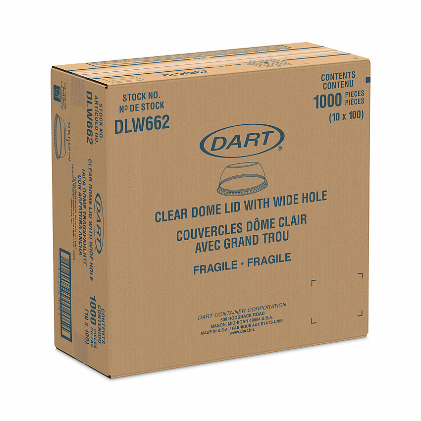 Open-Top Dome Lid, With 1.9" dia Hole, Fits 9 oz to 22 oz Cold Cups, Plastic, Clear, 1,000/Carton (DLW662)