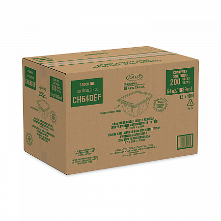 ClearPac SafeSeal Tamper-Resistant/Evident Containers, Flat Lid, 64 oz, Clear, Plastic, 100/Bag, 2 Bags/Carton (CH64DEF)