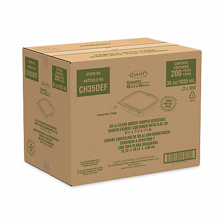 ClearPac SafeSeal Tamper-Resistant/Evident Containers, Flat Lid, 35 oz, Clear, Plastic, 100/Bag, 2 Bags/Carton (CH35DEF)