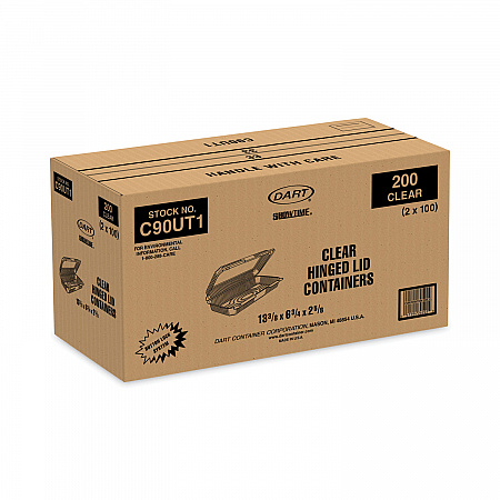 StayLock Clear Hinged Lid Containers, 50.2 oz, 6.8 x 13.4 x 2.6, Plastic, 200/Carton (C90UT1)
