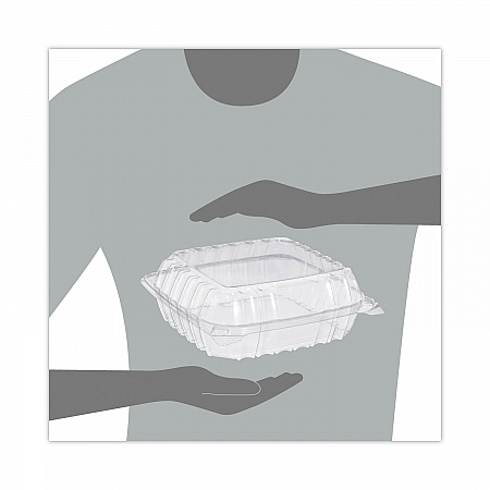 ClearSeal Hinged-Lid Plastic Containers, 8.3 x 8.3 x 3, Clear, Plastic, 250/Carton (C90PST1)