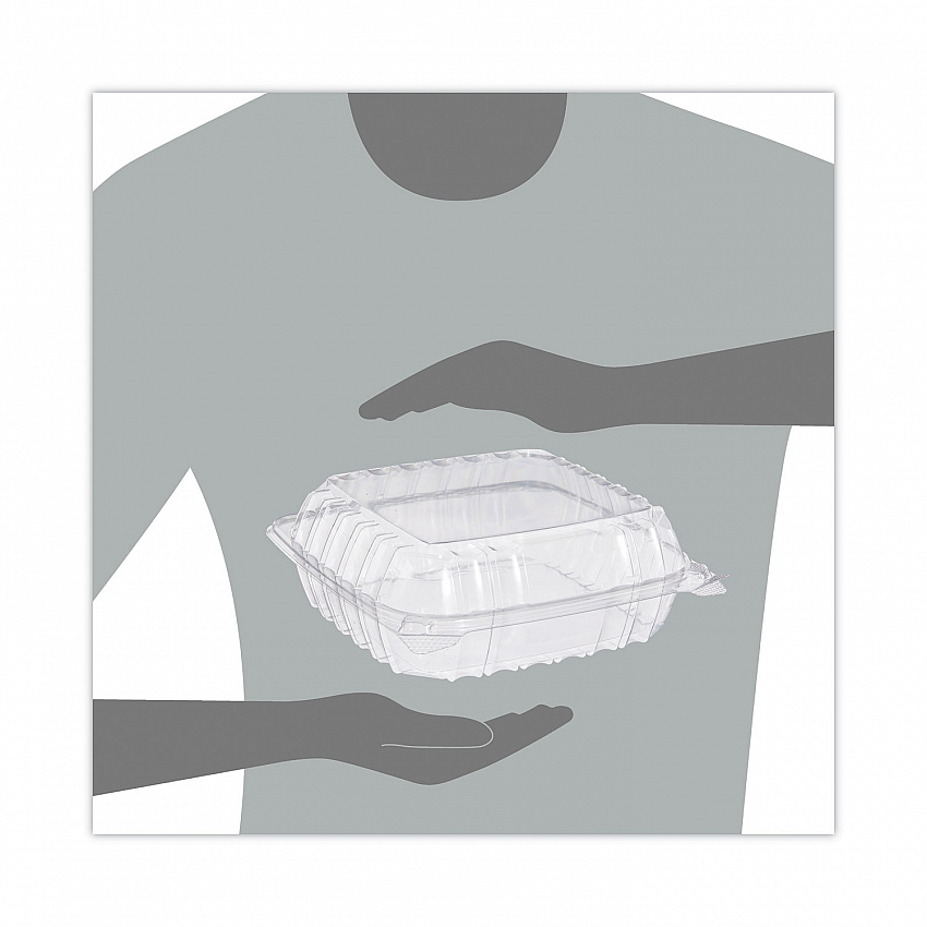 ClearSeal Hinged-Lid Plastic Containers, 8.3 x 8.3 x 3, Clear, Plastic, 250/Carton (C90PST1)
