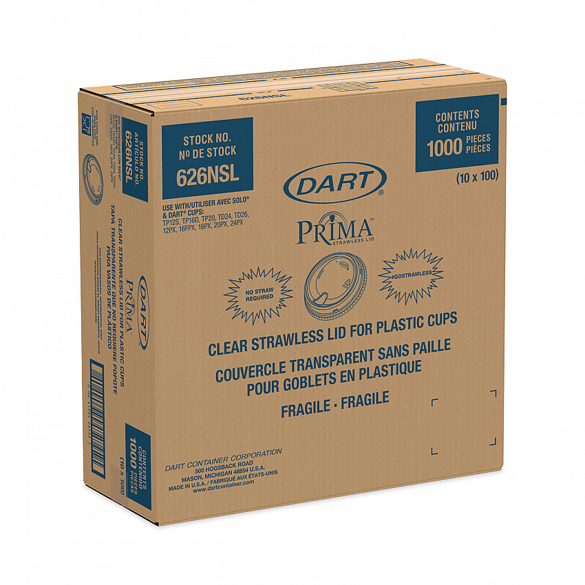 Prima Strawless Plastic Lids, Fits 12 oz to 26 oz Cold Cups, Clear, 1,000/Carton (626NSL)