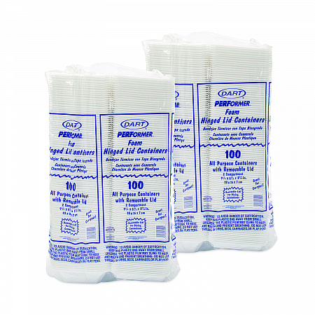 Foam Hinged Lid Containers, 6.4 x 9.33 x 2.9, White, 100/Bags, 2 Bags/Carton (205HT2)
