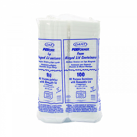 Foam Hinged Lid Containers, 6.4 x 9.33 x 2.9, White, 100/Bags, 2 Bags/Carton (205HT2)