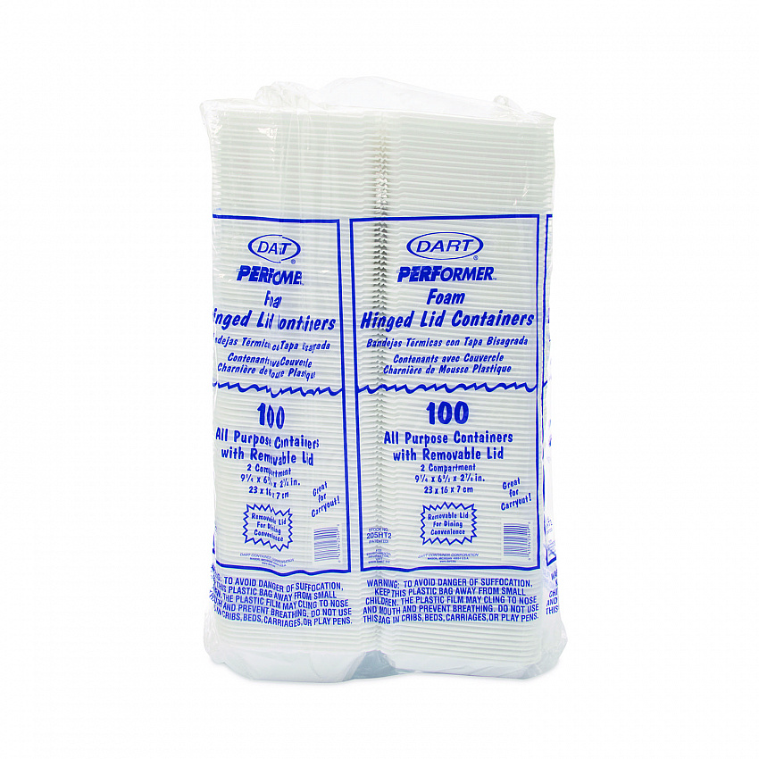 Foam Hinged Lid Containers, 6.4 x 9.33 x 2.9, White, 100/Bags, 2 Bags/Carton (205HT2)