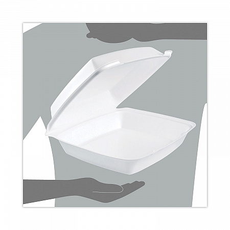 Hinged Lid Carryout Container, 9.5 x 10.33 x 3.5, White, Foam, 100/Bag, 2 Bags/Carton (110HT1)