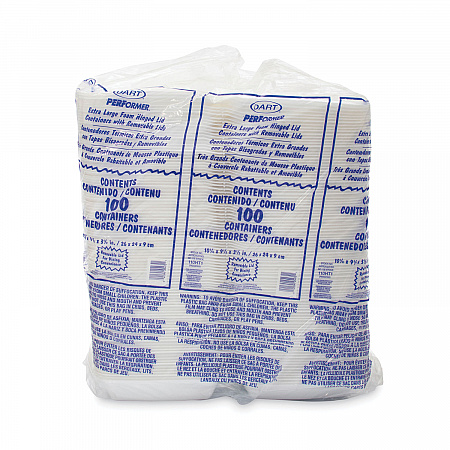 Hinged Lid Carryout Container, 9.5 x 10.33 x 3.5, White, Foam, 100/Bag, 2 Bags/Carton (110HT1)