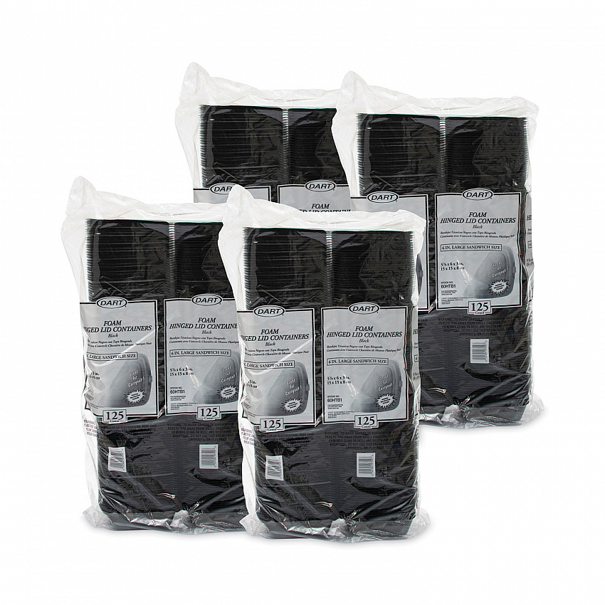 Foam Hinged Lid Containers, Large Sandwich, 6 x 5.9 x 3, Black, 125/Bag, 4 Bags/Carton (60HTB1)