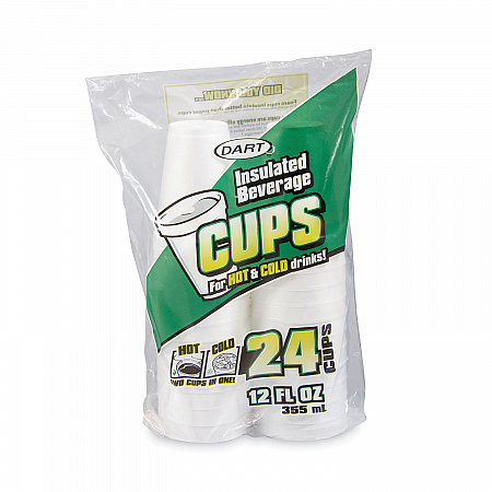 Small Foam Drink Cups, 12 oz, White, 24/Bag, 12 Bags/Carton (12JP24)