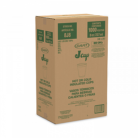 Foam Drink Cups, 8 oz, White, 25/Bag, 40 Bags/Carton (8J8)