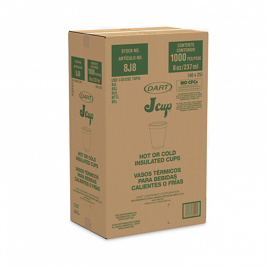Foam Drink Cups, 8 oz, White, 25/Bag, 40 Bags/Carton (8J8)