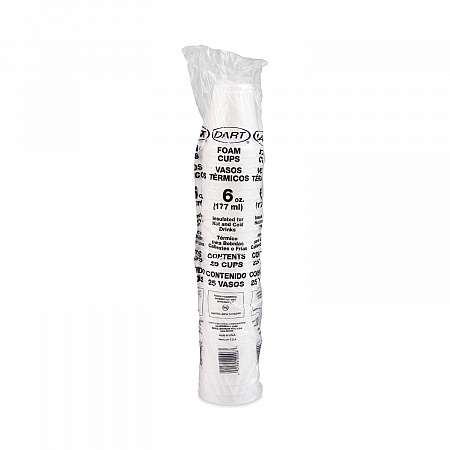Foam Drink Cups, 6 oz, White, 25/Bag, 40 Bags/Carton (6J6)
