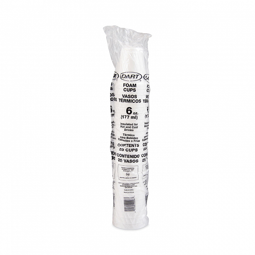 Foam Drink Cups, 6 oz, White, 25/Bag, 40 Bags/Carton (6J6)
