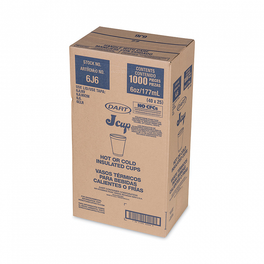 Foam Drink Cups, 6 oz, White, 25/Bag, 40 Bags/Carton (6J6)