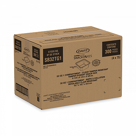 TamperGuard Snack Boxes, 32 oz, 6.3 x 6.3 x 2.6, Clear, Plastic, 300/Carton (SB32TG1)
