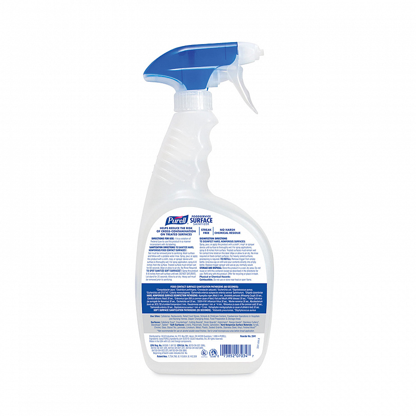 Foodservice Surface Sanitizer, Fragrance-Free, 32 oz Capped Bottle with Spray Trigger Included in Carton, 6/Carton (334106CT)