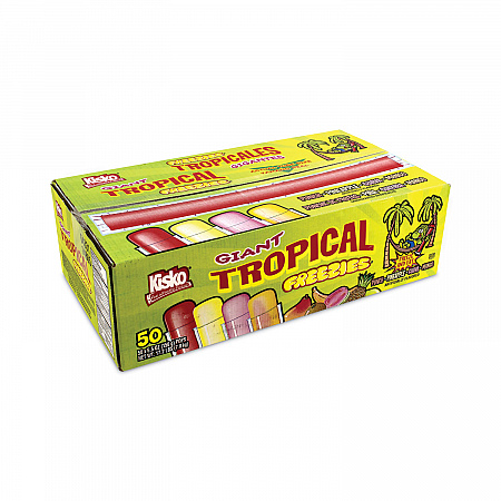 Giant Tropical Freezies Ice Pops, Fruit Punch, Guava, Mango, Pineapple, 5.5 oz Tube, 50/Carton (20900478)