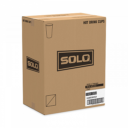 Single-Sided Poly Paper Hot Cups, 16 oz, White, 50/Sleeve, 20 Sleeves/Carton (316W)