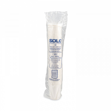 Single-Sided Poly Paper Hot Cups, 10 oz, White, 50/Sleeve, 20 Sleeves/Carton (370W)