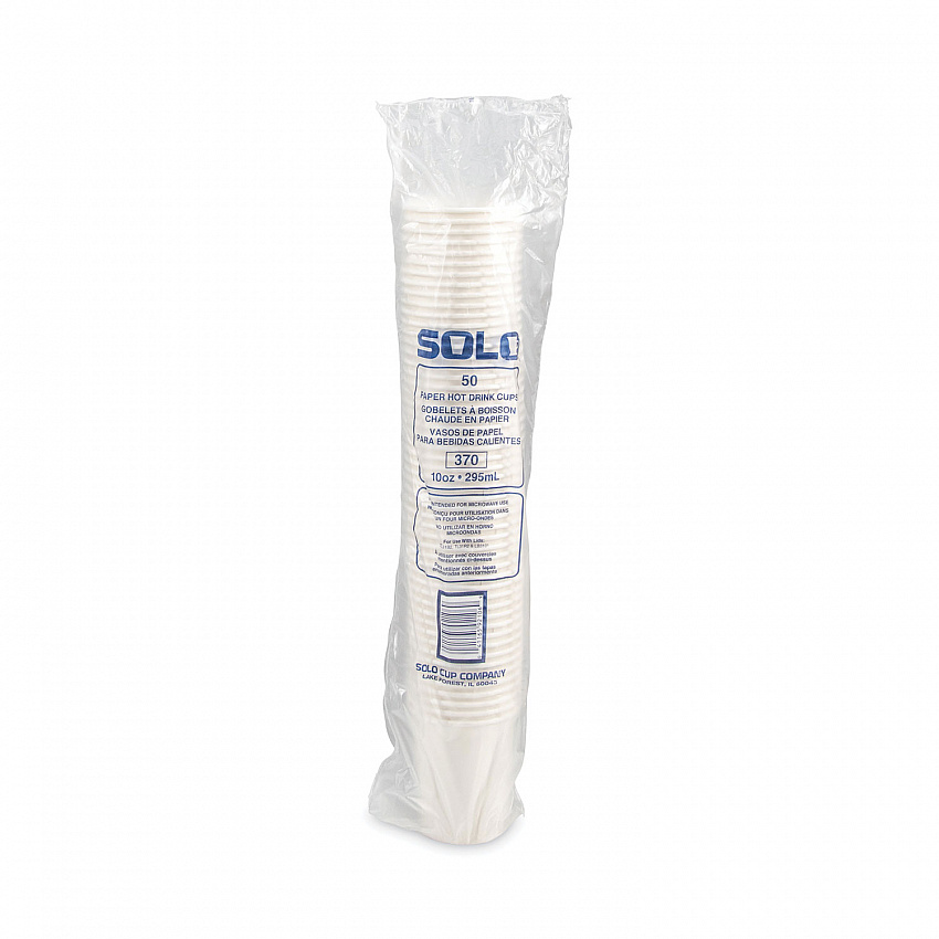 Single-Sided Poly Paper Hot Cups, 10 oz, White, 50/Sleeve, 20 Sleeves/Carton (370W)