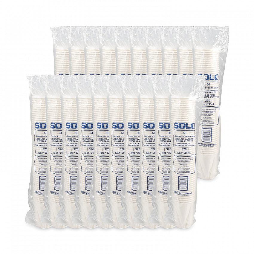 Single-Sided Poly Paper Hot Cups, 10 oz, White, 50/Sleeve, 20 Sleeves/Carton (370W)