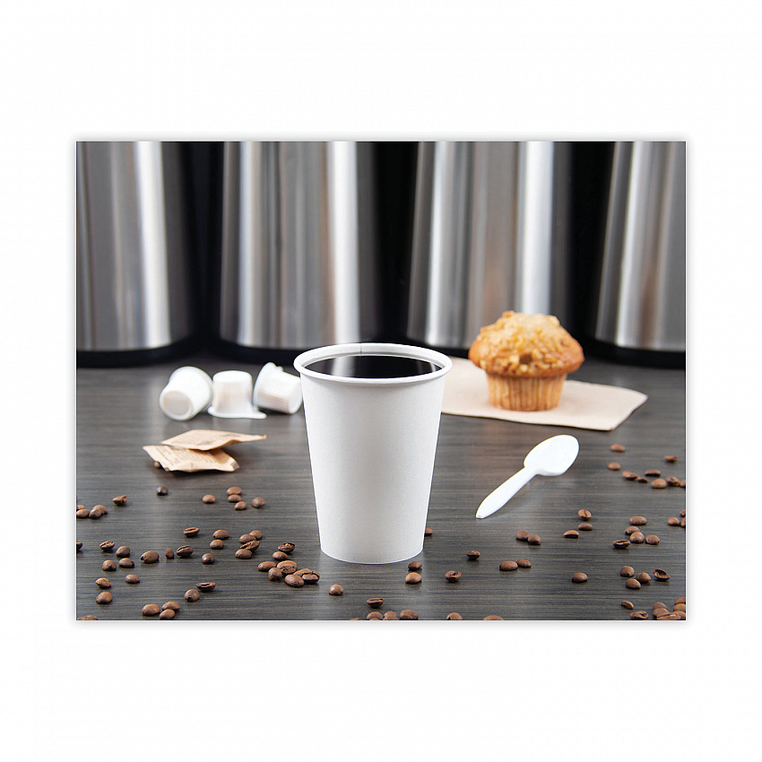 Single-Sided Poly Paper Hot Cups, 12 oz, White, 50/Bag, 20 Bags/Carton (412WN)